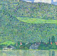 Litzlberg on the Attersee by Gustav Klimt: a wooded hillside with a pale green meadow above a village and a strip of lake
