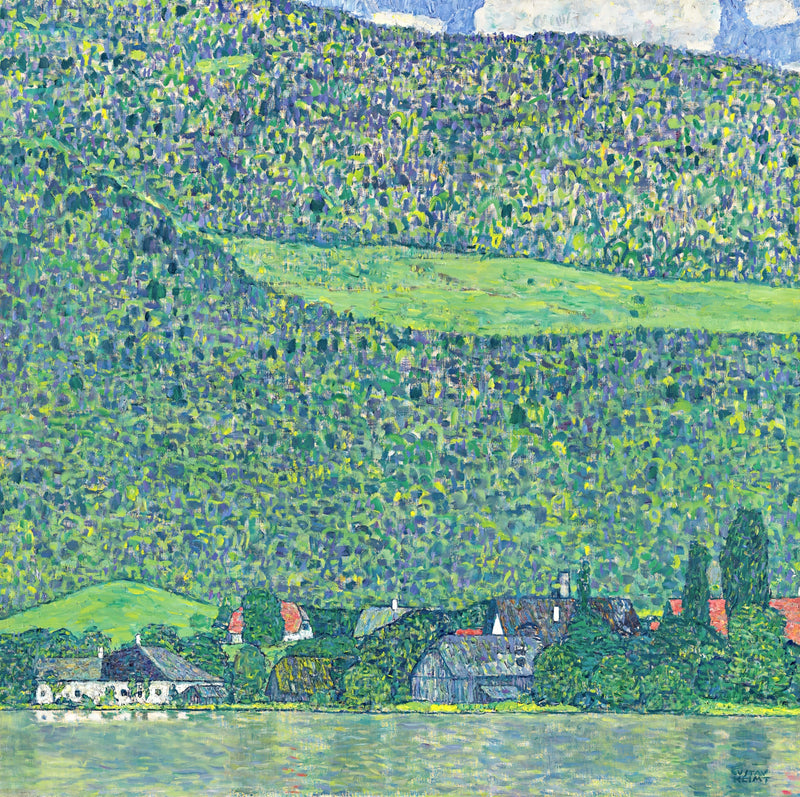 Litzlberg on the Attersee by Gustav Klimt: a wooded hillside with a pale green meadow above a village and a strip of lake