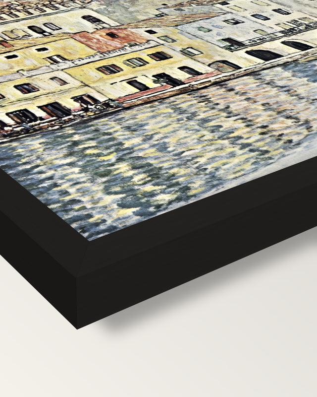 Malcesine on Lake Garda by Klimt framed print, corner close-up: black moulding, mitred, the print set just below its edge