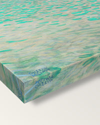 On Lake Attersee by Gustav Klimt on stretched canvas, corner close-up: the painting mirror-wrapped round the sides