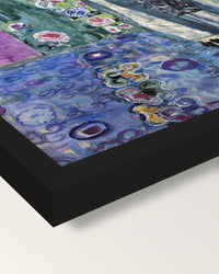 Adele Bloch-Bauer II by Gustav Klimt framed print, corner close-up: black moulding, mitred, the print set just below its edge