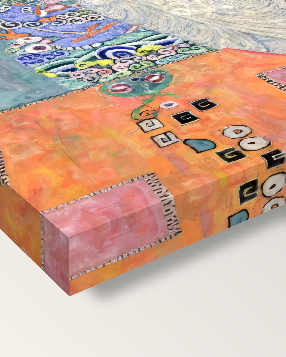 Elisabeth Lederer by Gustav Klimt on stretched canvas, corner close-up: the painting mirror-wrapped round the sides