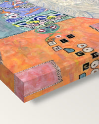 Elisabeth Lederer by Gustav Klimt on stretched canvas, corner close-up: the painting mirror-wrapped round the sides