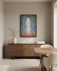 Elisabeth Lederer by Gustav Klimt in a black frame above a walnut sideboard in a dining room