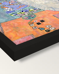 Elisabeth Lederer by Gustav Klimt framed print, corner close-up: black moulding, mitred, the print set just below its edge