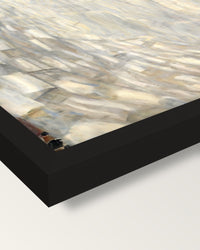 Hermine Gallia by Gustav Klimt framed print, corner close-up: black moulding, mitred, the print set just below its edge