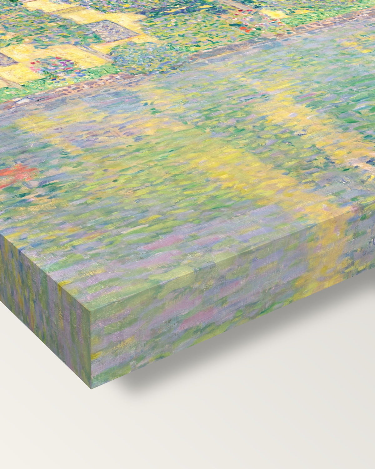 Schloss Kammer III by Gustav Klimt on stretched canvas, corner close-up: the painting mirror-wrapped round the sides