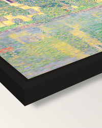 Schloss Kammer III by Gustav Klimt framed canvas, corner close-up: a black floating frame with a shadow gap round the canvas