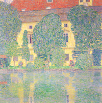 Schloss Kammer III by Gustav Klimt: a yellow castle among dense green trees, reflected in still green water below