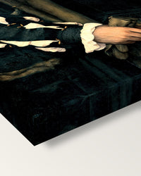 Charles de Solier by the Younger on stretched canvas, corner close-up: the painting mirror-wrapped round the sides