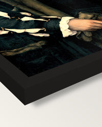 Charles de Solier by the Younger framed print, corner close-up: black moulding, mitred, the print set just below its edge