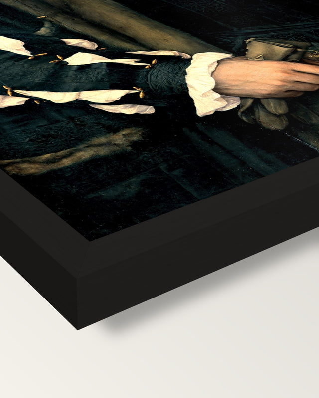 Charles de Solier by the Younger framed print, corner close-up: black moulding, mitred, the print set just below its edge