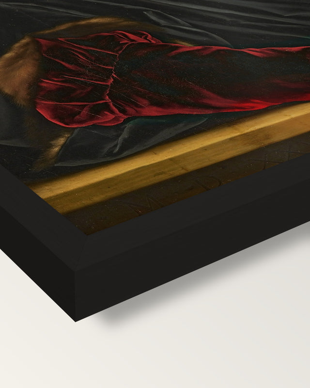 Sir Thomas More by the Younger framed print, corner close-up: black moulding, mitred, the print set just below its edge
