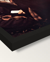 Thomas Godsalve and Son framed print, corner close-up: black moulding, mitred, the print set just below its edge