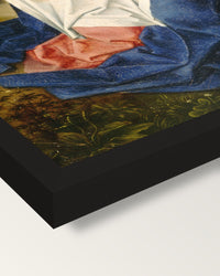 Saint Veronica by Hans Memling framed print, corner close-up: black moulding, mitred, the print set just below its edge