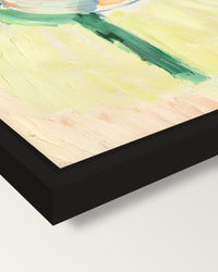 André Derain by Henri Matisse framed canvas, corner close-up: a black floating frame with a shadow gap round the canvas