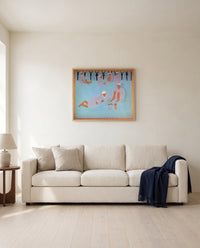 Arab Coffeehouse by Henri Matisse framed in natural oak above a cream sofa in a warm living room