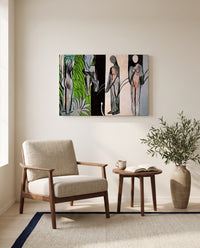 Bathers by a River by Henri Matisse as a stretched canvas above a linen lounge chair in a reading corner