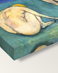 Bathers with a Turtle by Henri Matisse on stretched canvas, corner close-up: the painting mirror-wrapped round the sides