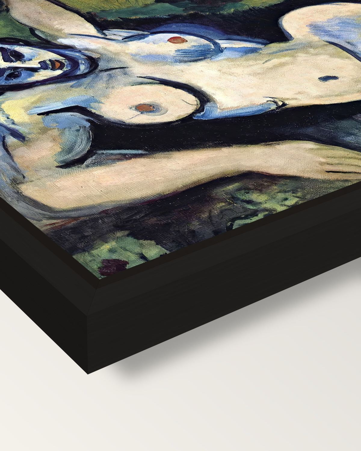 Blue Nude by Henri Matisse framed canvas, corner close-up: a black floating frame with a shadow gap round the canvas