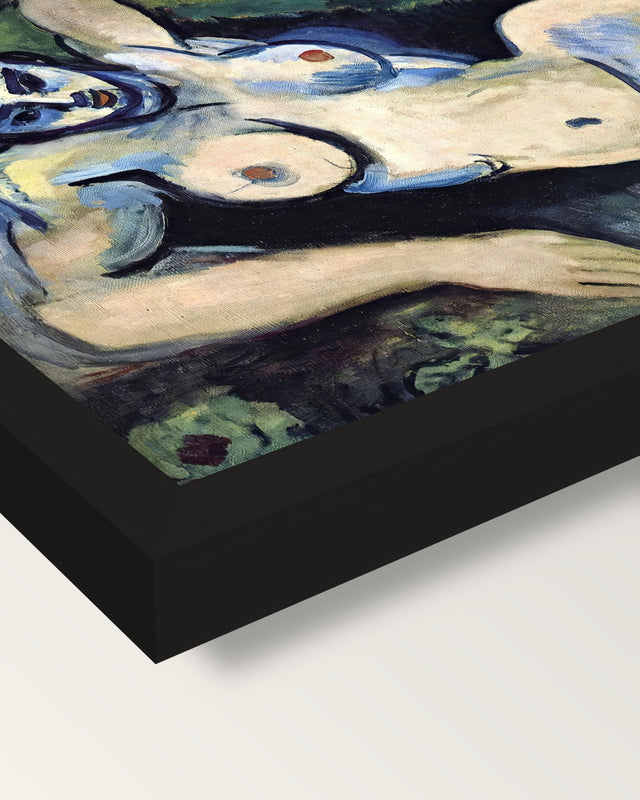 Blue Nude by Henri Matisse framed print, corner close-up: black moulding, mitred, the print set just below its edge