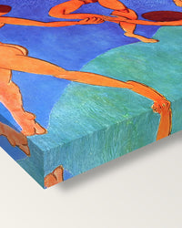 Dance (II) by Henri Matisse on stretched canvas, corner close-up: the painting mirror-wrapped round the sides