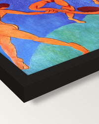 Dance (II) by Henri Matisse framed print, corner close-up: black moulding, mitred, the print set just below its edge