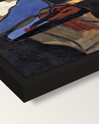 Interior with a Violin by Matisse framed canvas, corner close-up: a black floating frame with a shadow gap round the canvas