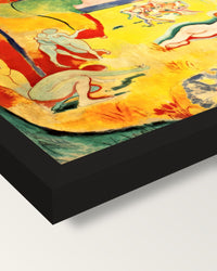 The Joy of Life by Henri Matisse framed print, corner close-up: black moulding, mitred, the print set just below its edge