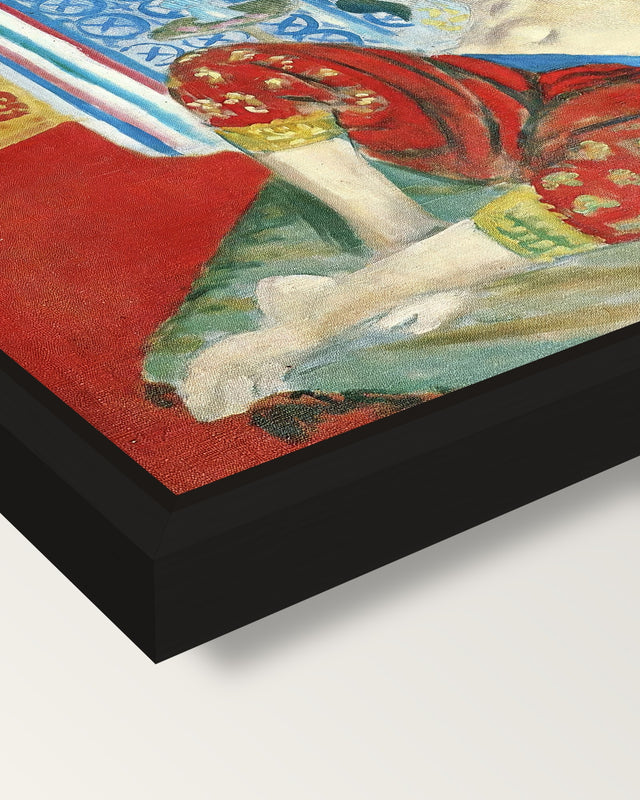 Odalisque, Red Culottes by Matisse framed canvas, corner close-up: a black floating frame with a shadow gap round the canvas