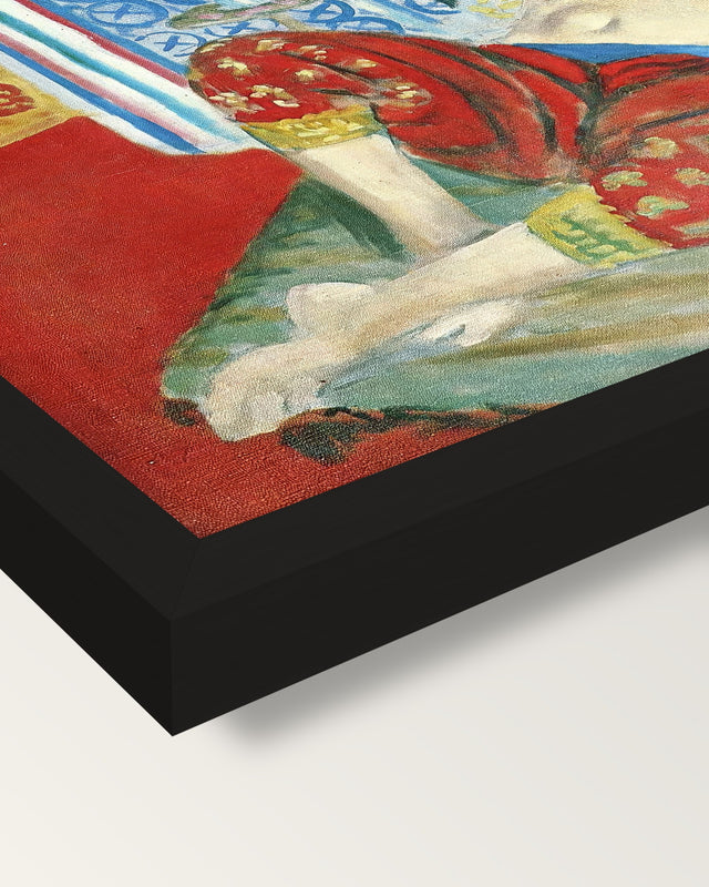 Odalisque, Red Culottes by Matisse framed print, corner close-up: black moulding, mitred, the print set just below its edge