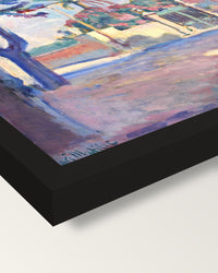 Place des Lices by Henri Matisse framed print, corner close-up: black moulding, mitred, the print set just below its edge