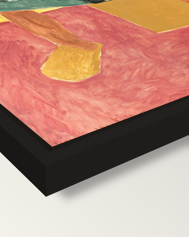 Seated Riffian by Henri Matisse framed canvas, corner close-up: a black floating frame with a shadow gap round the canvas