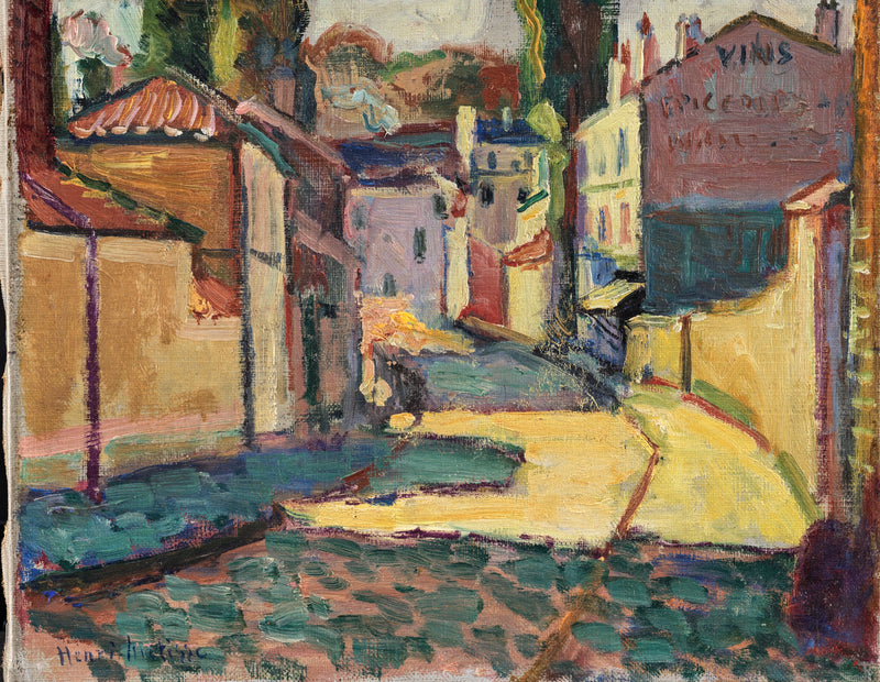 Street in Arcueil by Henri Matisse: a village street with houses and trees, painted in quick strokes of pure colour