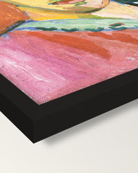 The Green Stripe by Henri Matisse framed print, corner close-up: black moulding, mitred, the print set just below its edge
