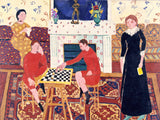 The Painter’s Family by Henri Matisse: two boys in red playing draughts, a girl in black standing, patterned carpets