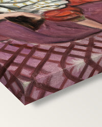 Woman on Rose Divan by Henri Matisse on stretched canvas, corner close-up: the painting mirror-wrapped round the sides