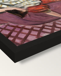 Woman on Rose Divan by Henri Matisse framed print, corner close-up: black moulding, mitred, the print set just below its edge