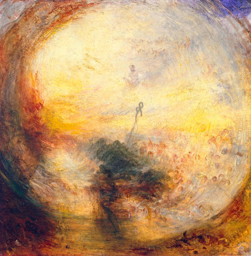 Light and Colour by Turner: a round swirl of golden light, a small figure high in the centre, red and brown at the edges