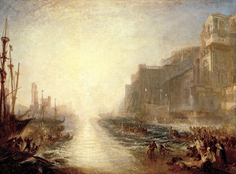 Regulus by Turner: a blinding white sun over a harbour of classical buildings, ships and crowds of small figures