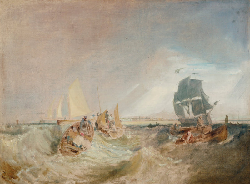 Shipping at the Mouth of the Thames by J. M. W. Turner: small sailing boats in choppy water, a large ship behind