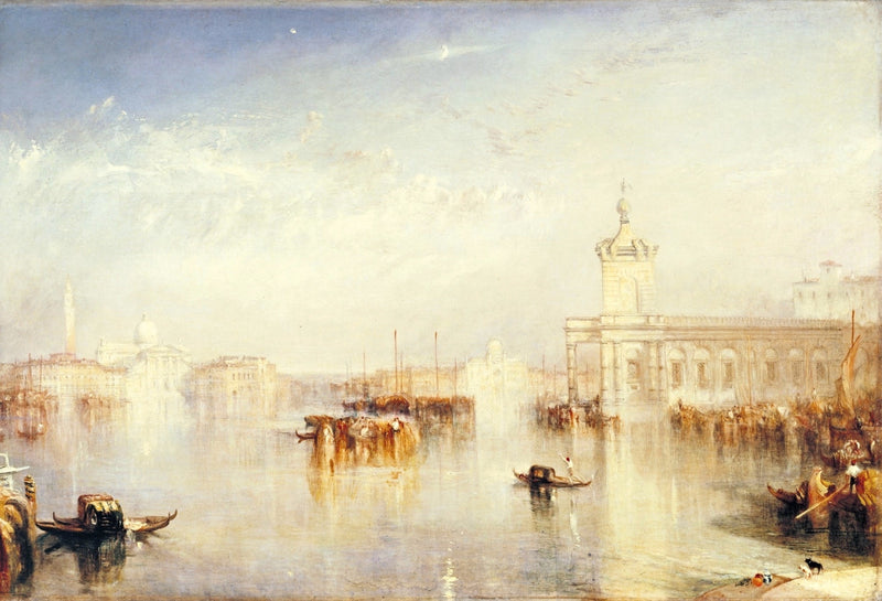The Dogana, San Giorgio, Citella by Turner: the white customs house and domes of Venice reflected in pale water, gondolas