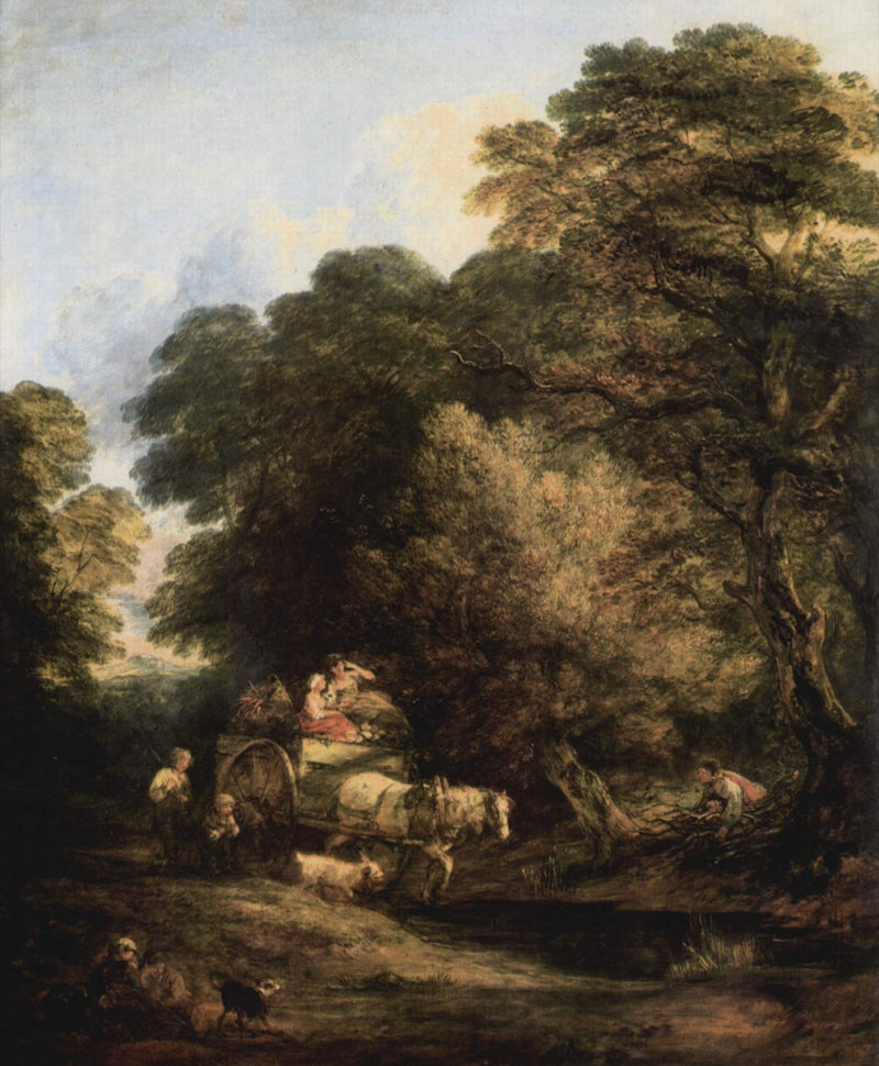 The Market Cart by Thomas Gainsborough: a horse-drawn cart with children and vegetables on a path through tall trees