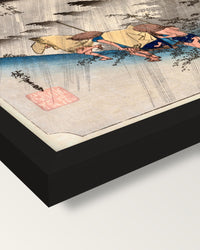 Driving Rain at Shōno by Hiroshige framed print, corner close-up: black moulding, mitred, the print set just below its edge