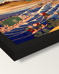 Fuji from Kanaya on the Tōkaidō framed print, corner close-up: black moulding, mitred, the print set just below its edge