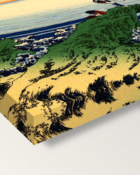Kajikazawa in Kai Province by Hokusai on stretched canvas, corner close-up: the painting mirror-wrapped round the sides