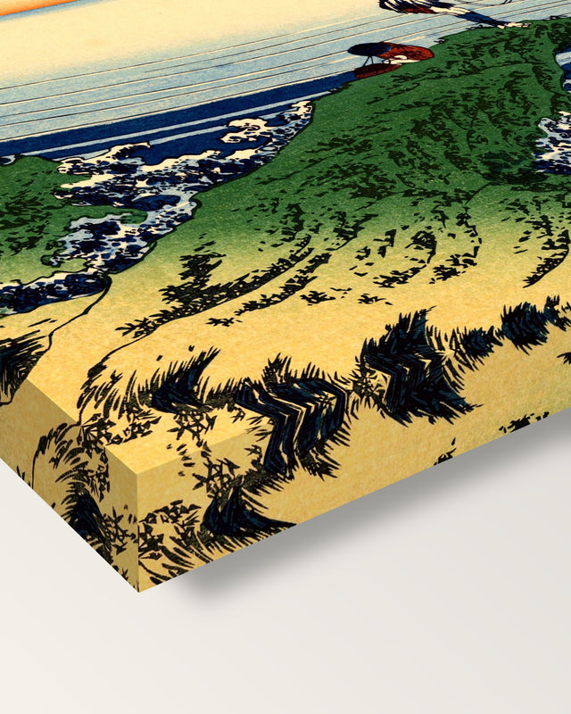 Kajikazawa in Kai Province by Hokusai on stretched canvas, corner close-up: the painting mirror-wrapped round the sides