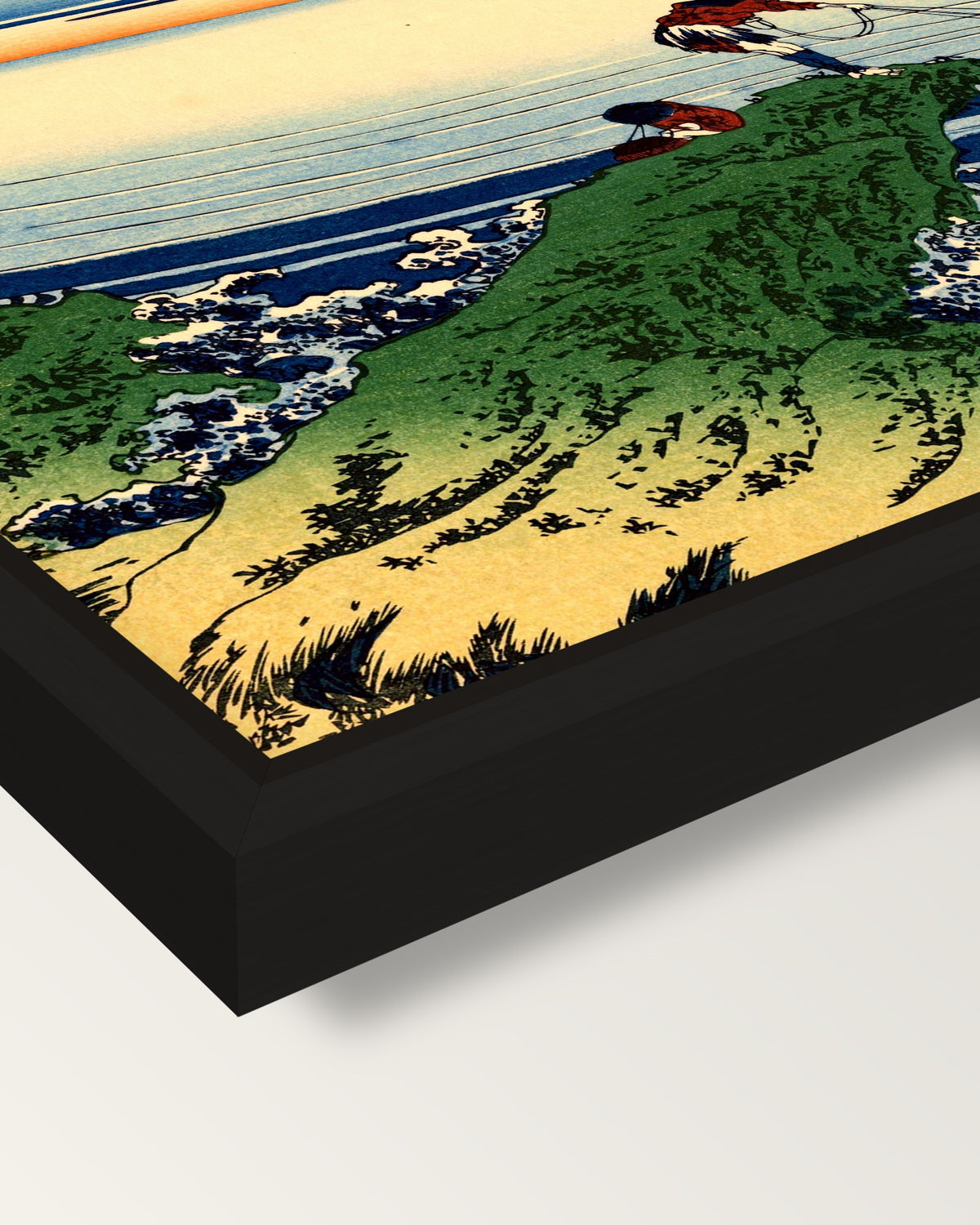 Kajikazawa in Kai Province framed canvas, corner close-up: a black floating frame with a shadow gap round the canvas