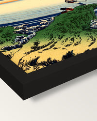 Kajikazawa in Kai Province framed print, corner close-up: black moulding, mitred, the print set just below its edge