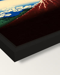 Thunderstorm Beneath the Summit framed canvas, corner close-up: a black floating frame with a shadow gap round the canvas